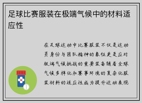 足球比赛服装在极端气候中的材料适应性