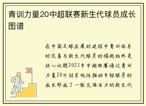 青训力量20中超联赛新生代球员成长图谱